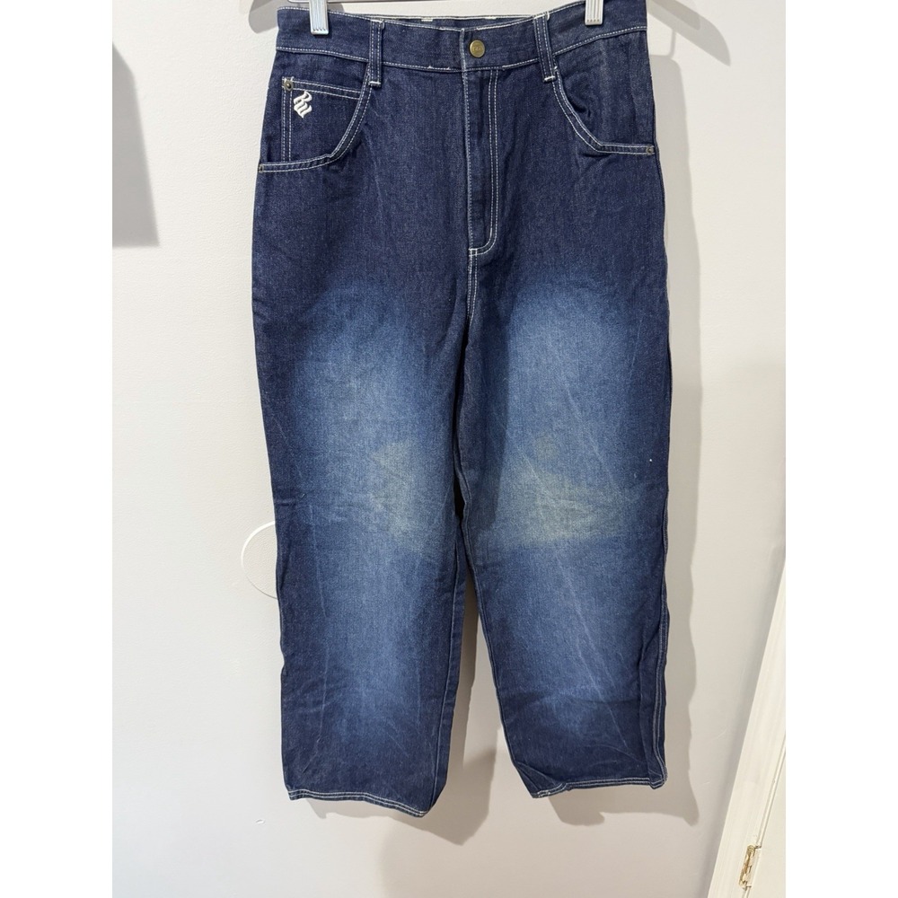 Vintage RocaWear Jeans Men Size 18 Dark Wash Blue Baggy Embroidered Y2K M